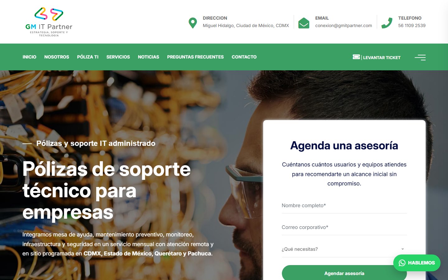 Página principal de GM IT Partner sobre soporte técnico para empresas